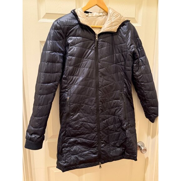 Reversible Beige & Black Hooded Puffer Coat With Zipper Closure & Pockets  Live - Picture 6 of 10